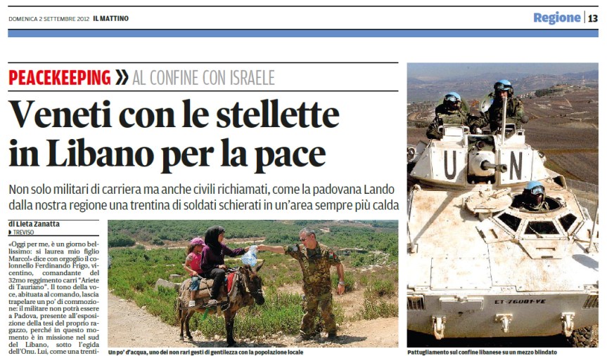 Libano/ PeaceKeeping. Veneti con le stellette in Libano per la&nbsp;pace