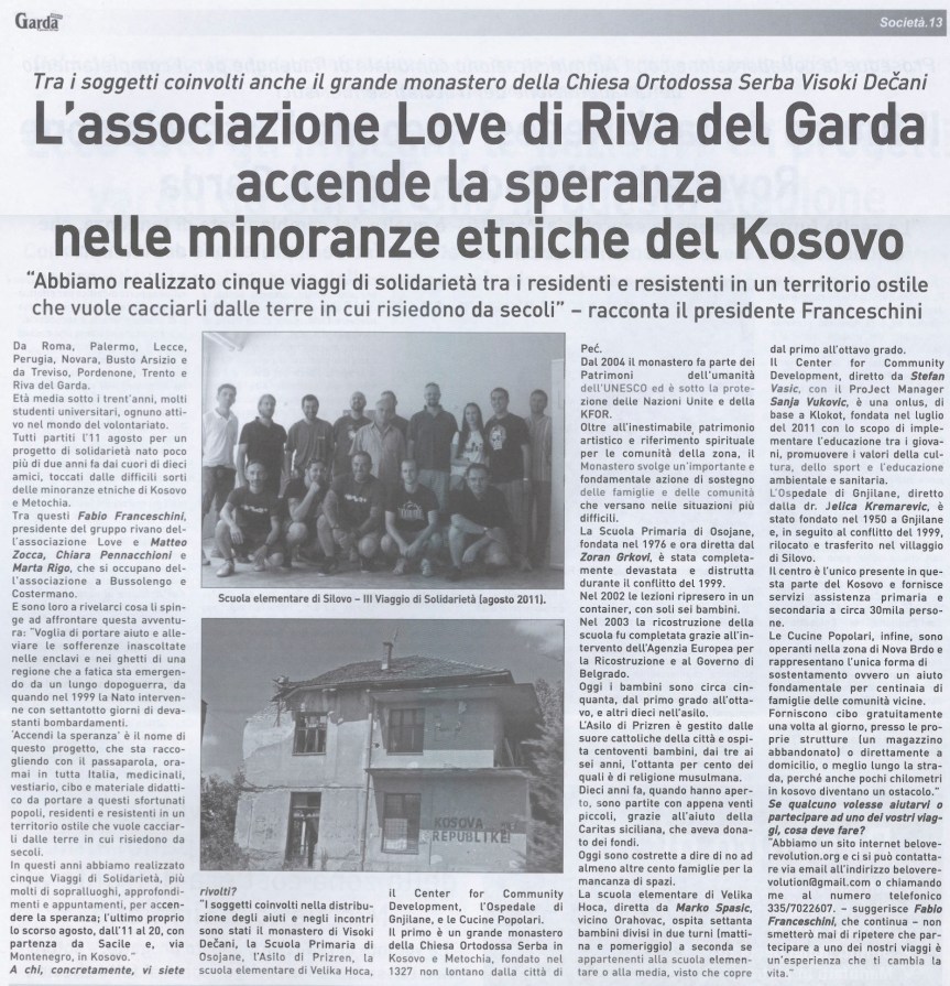 Riva del Garda/ Kosovo. BeLove riaccende la speranza con 5 viaggi solidali in&nbsp;Metochia