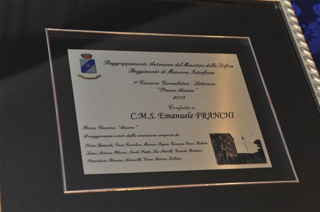 Roma/ Concorso Giornalistico Letterario “Premio Amione”. Caporal Maggiore Scelto Emanuele Franchi, il&nbsp;vincitore